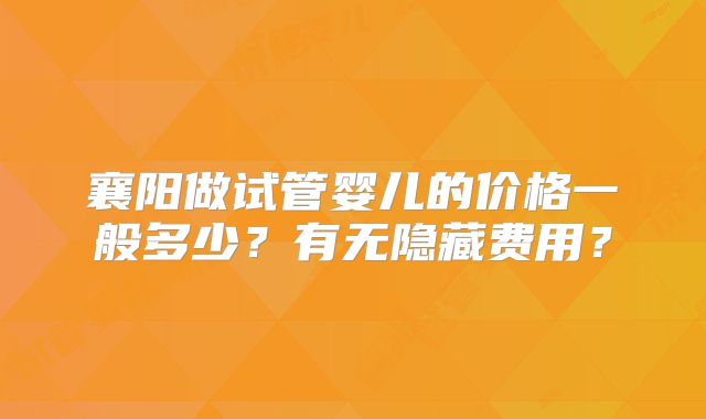 襄阳做试管婴儿的价格一般多少？有无隐藏费用？