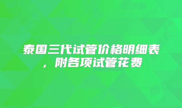 泰国三代试管价格明细表，附各项试管花费
