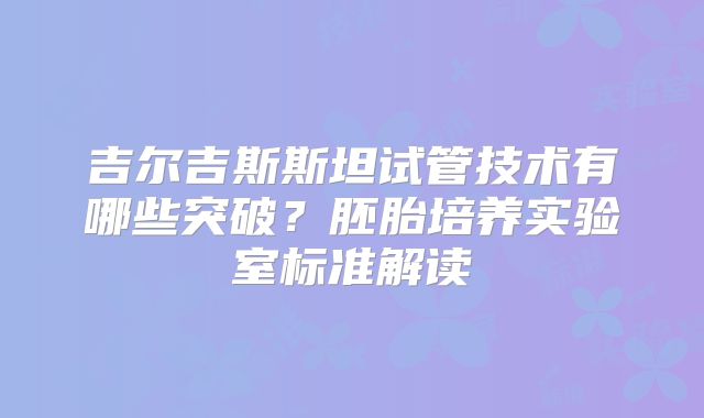 吉尔吉斯斯坦试管技术有哪些突破？胚胎培养实验室标准解读