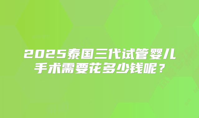 2025泰国三代试管婴儿手术需要花多少钱呢?