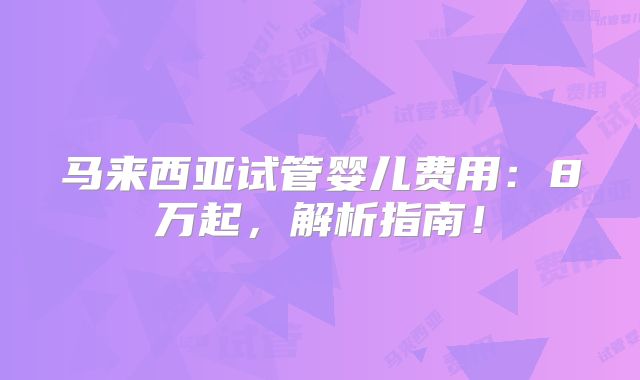 马来西亚试管婴儿费用：8万起，解析指南！