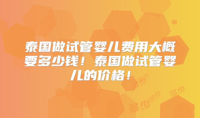 泰国做试管婴儿费用大概要多少钱！泰国做试管婴儿的价格！