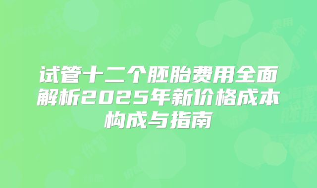 试管十二个胚胎费用全面解析2025年新价格成本构成与指南