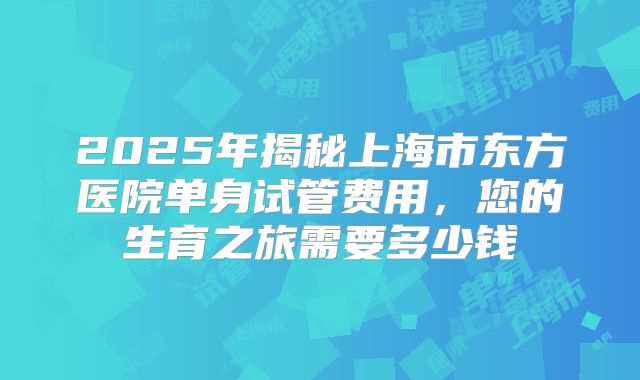 2025年揭秘上海市东方医院单身试管费用，您的生育之旅需要多少钱