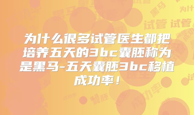 为什么很多试管医生都把培养五天的3bc囊胚称为是黑马-五天囊胚3bc移植成功率！