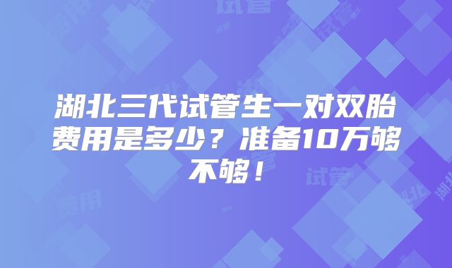 湖北三代试管生一对双胎费用是多少？准备10万够不够！