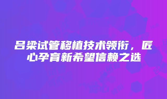 吕梁试管移植技术领衔，匠心孕育新希望信赖之选