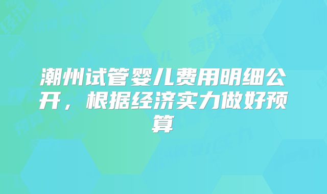 潮州试管婴儿费用明细公开，根据经济实力做好预算