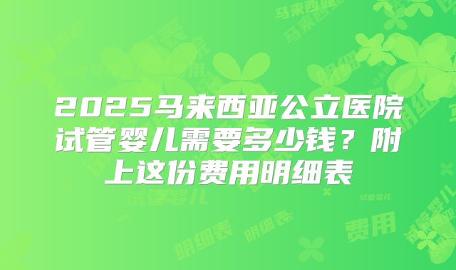 2025马来西亚公立医院试管婴儿需要多少钱?附上这份费用明细表
