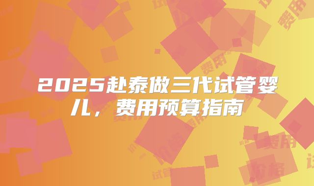 2025赴泰做三代试管婴儿，费用预算指南