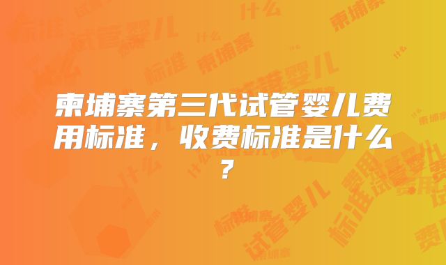 柬埔寨第三代试管婴儿费用标准，收费标准是什么？