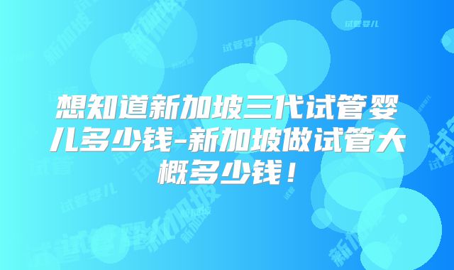 想知道新加坡三代试管婴儿多少钱-新加坡做试管大概多少钱！