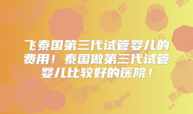 飞泰国第三代试管婴儿的费用！泰国做第三代试管婴儿比较好的医院！