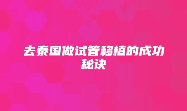去泰国做试管移植的成功秘诀