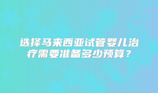选择马来西亚试管婴儿治疗需要准备多少预算？