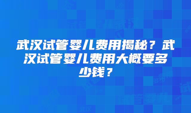 武汉试管婴儿费用揭秘？武汉试管婴儿费用大概要多少钱？
