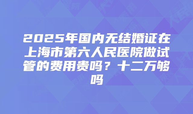 2025年国内无结婚证在上海市第六人民医院做试管的费用贵吗？十二万够吗