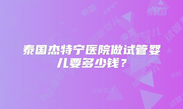 泰国杰特宁医院做试管婴儿要多少钱？