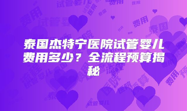 泰国杰特宁医院试管婴儿费用多少？全流程预算揭秘