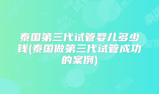 泰国第三代试管婴儿多少钱(泰国做第三代试管成功的案例)