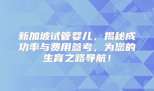 新加坡试管婴儿，揭秘成功率与费用参考，为您的生育之路导航！
