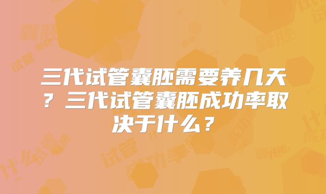 三代试管囊胚需要养几天？三代试管囊胚成功率取决于什么？