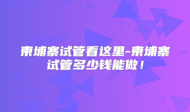 柬埔寨试管看这里-柬埔寨试管多少钱能做！