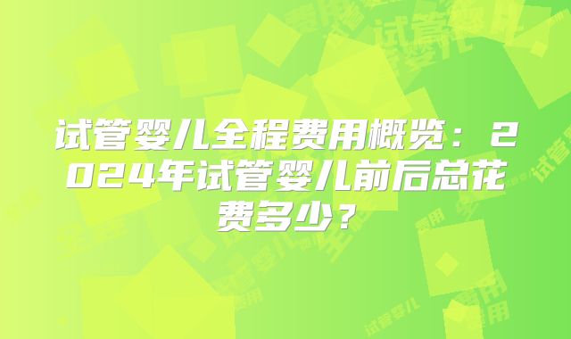 试管婴儿全程费用概览：2024年试管婴儿前后总花费多少？
