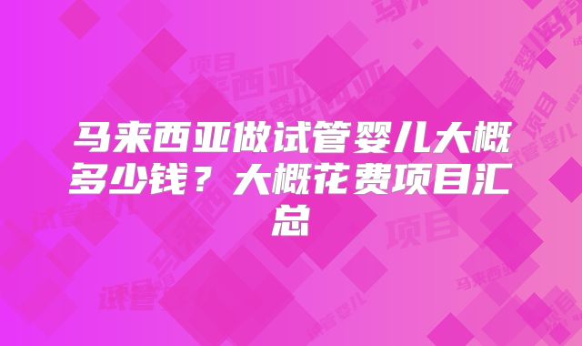 马来西亚做试管婴儿大概多少钱？大概花费项目汇总