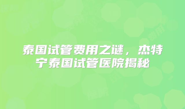 泰国试管费用之谜,杰特宁泰国试管医院揭秘