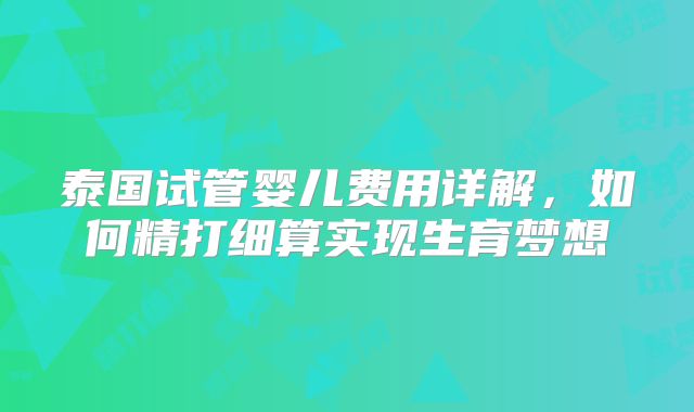 泰国试管婴儿费用详解，如何精打细算实现生育梦想