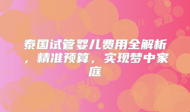 泰国试管婴儿费用全解析，精准预算，实现梦中家庭
