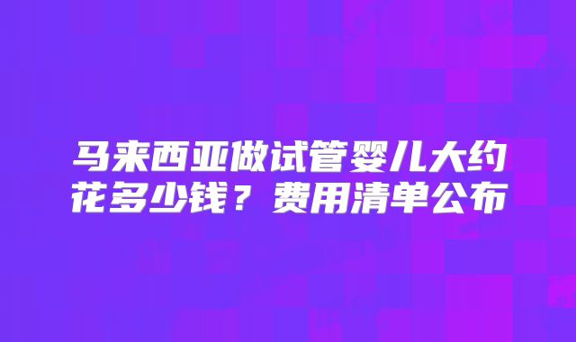 马来西亚做试管婴儿大约花多少钱?费用清单公布