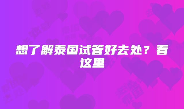 想了解泰国试管好去处？看这里