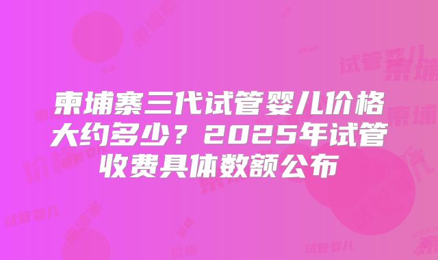 柬埔寨三代试管婴儿价格大约多少？2025年试管收费具体数额公布