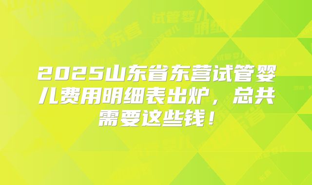 2025山东省东营试管婴儿费用明细表出炉，总共需要这些钱！