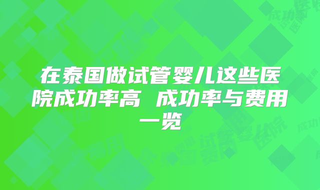 在泰国做试管婴儿这些医院成功率高 成功率与费用一览