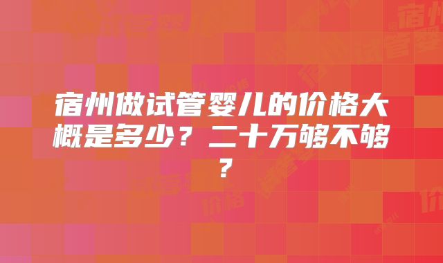 宿州做试管婴儿的价格大概是多少？二十万够不够？