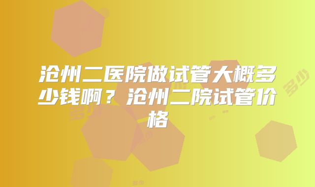 沧州二医院做试管大概多少钱啊？沧州二院试管价格