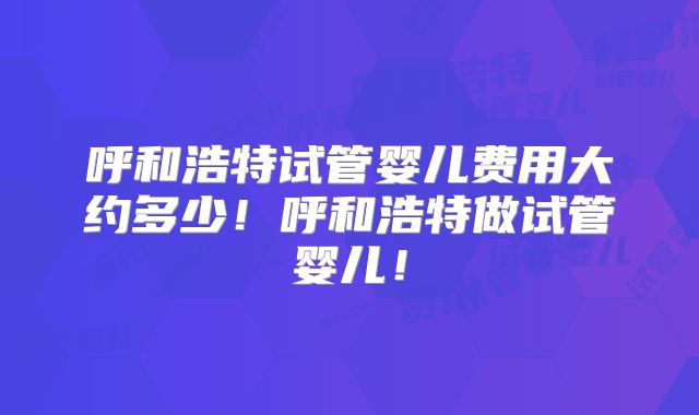 呼和浩特试管婴儿费用大约多少！呼和浩特做试管婴儿！