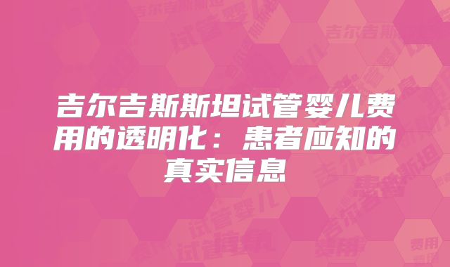 吉尔吉斯斯坦试管婴儿费用的透明化:患者应知的真实信息