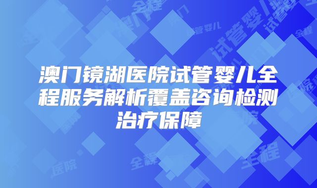 澳门镜湖医院试管婴儿全程服务解析覆盖咨询检测治疗保障