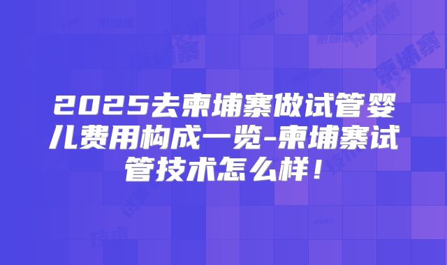 2025去柬埔寨做试管婴儿费用构成一览-柬埔寨试管技术怎么样！