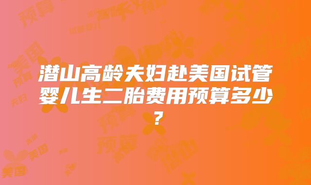 潜山高龄夫妇赴美国试管婴儿生二胎费用预算多少?