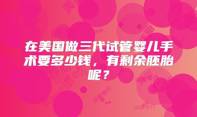 在美国做三代试管婴儿手术要多少钱，有剩余胚胎呢？