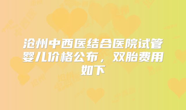 沧州中西医结合医院试管婴儿价格公布，双胎费用如下