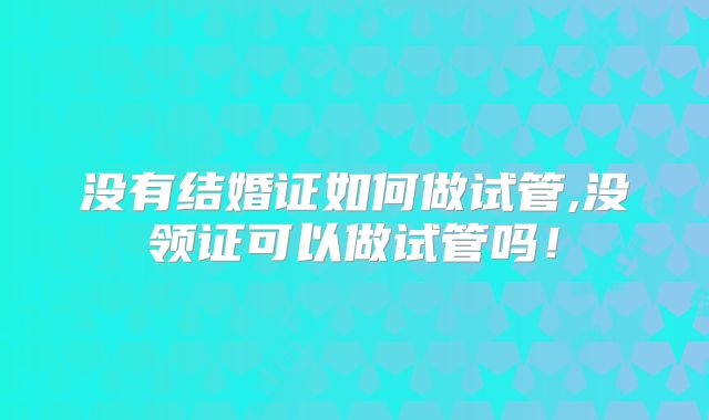 没有结婚证如何做试管,没领证可以做试管吗!
