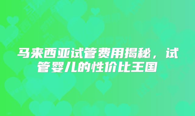 马来西亚试管费用揭秘，试管婴儿的性价比王国