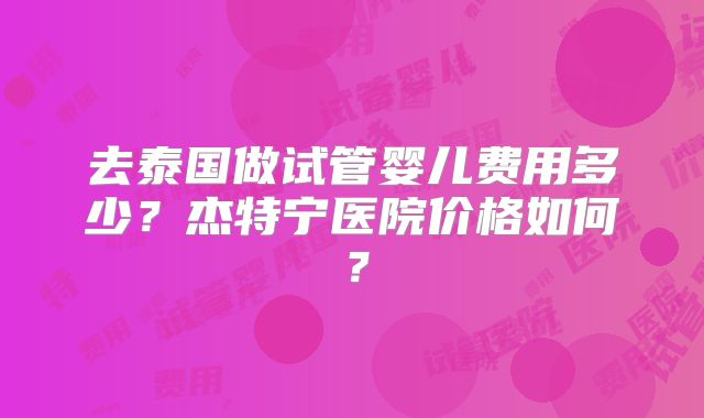 去泰国做试管婴儿费用多少？杰特宁医院价格如何？