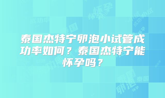 泰国杰特宁卵泡小试管成功率如何？泰国杰特宁能怀孕吗？